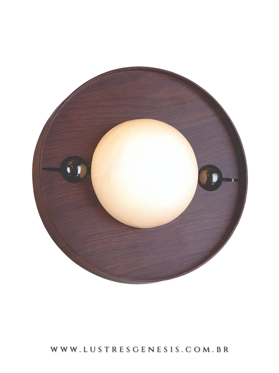 Arandela redondo de 20cm com acabamento em ébano e cúpula de alabastro, com LED de 300 lúmens, ideal para cabeceira de cama ou hall.